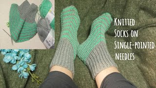 How to knit socks on two needles  Singlepointed needles Easy for beginners [upl. by Yemaj]