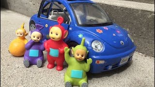 Blue VOLKSWAGEN BUG Car Trip to the Animal Shelter with TELETUBBIES TOYS Learning for Kids [upl. by Kerwin]