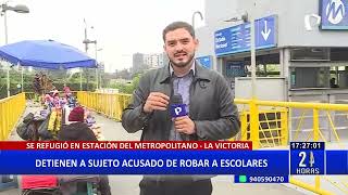 ¡Quiso escapar en un bus del Metropolitano Capturan a extranjero acusado de robo [upl. by Atilemrac127]