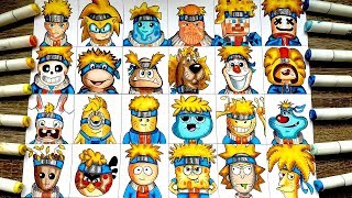 DRAWING NARUTO IN 24 DIFFERENT STYLE [upl. by Aicatsan]