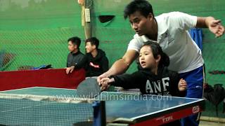 Adorable little Manipuri girl learns to play table tennis [upl. by Mailli]