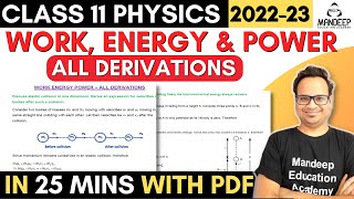 Work Energy and Power Physics Class 11 All Derivations  Chapter 6  Exam 2022  2023 [upl. by Mirabelle]