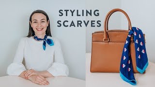 MY FAVORITE WAYS TO ACCESSORIZE WITH SCARVES  SILK SCARF TUTORIAL [upl. by Ttevi]