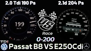 Acceleration BattleTop Speed Vw Passat B8 20 Tdi 190 Ps VS MercedesBenz E Class 250Cdi 204 ps [upl. by Nara239]