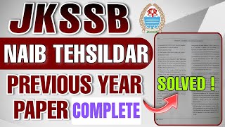 JKSSB Naib Tehsildar Previous Year Question Paper  Jkssb NT vacancy 2024 [upl. by Gillette]