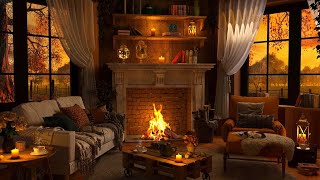 Autumn Evening Ambience with Relaxing Fireplace amp Rain Sounds [upl. by Alger]