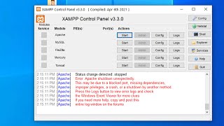 XAMPP Error Apache shutdown unexpectedly Fix [upl. by Lecia713]