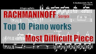 Top 10 Most Difficult Piano Pieces by RACHMANINOFF Solo [upl. by Aydidey229]