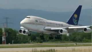 Saudi Arabian Boeing 747SP landing amp takeoff at Geneva Airport [upl. by Hiram758]