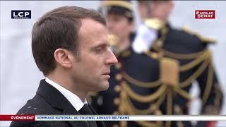 Emmanuel Macron élève le colonel Beltrame au grade de commandeur de la Légion dhonneur [upl. by Magdalena]