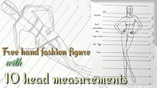 How to draw free hand fashion figure poses with 10 head measurement for beginners  figure sketch [upl. by Amitak]