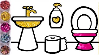 Drawing amp Coloring a Bathroom 💦🛁🚿🚽🧻🧴🌈 Drawing for Kids and Toddlers [upl. by Jews666]