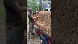 How to brush your boat blind with raffia grass Pt 2 duckhunting duckblind camouflage waterfowl [upl. by Krilov]