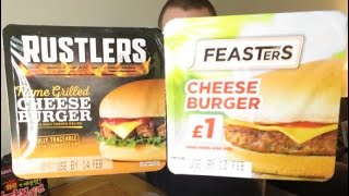 Rustlers vs Feasters Cheeseburger Food Review [upl. by Vudimir]