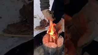 🥶 34c WINTER CAMP LOG OVEN COOKING 🔥 shorts [upl. by Ahsinan712]