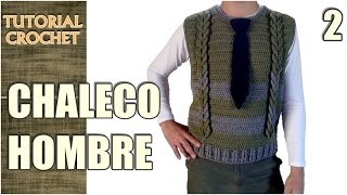 Chaleco para hombre tejido a crochet paso a paso patrón tutorial 2 de 4 [upl. by Leuqar]