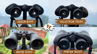 Cason 8X50 Vs Celestron 10X50 Vs Nikon 12X50 Vs Pentax 16X50 Binoculars  Zooming Power Test [upl. by Raul]