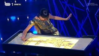 Awesome sand art live performance at Portugal TV by Kseniya Simonova devoted to Salvador Sobral [upl. by Ateerys]