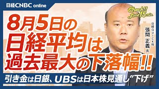 【8月5日月東京株式市場】日経平均株価は急落、過去最大の下落幅／海外投資家・円キャリー解消警戒、日銀利上げが引き金／日本株・UBSが見通し下げる／米国株・FRB利下げ逆催促／サーキットブレーカーも [upl. by Arema]