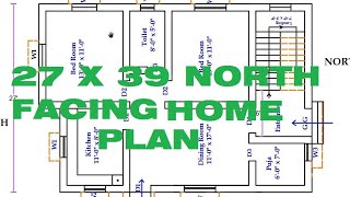 27 x 39 North Facing Home Plan North Face House plan2BHK house2BHK Home Plan [upl. by Macknair]