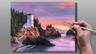 Acrylic Painting Lighthouse Seascape  Correa Art [upl. by Mahalia]