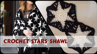 كروشيه شال النجوم crochet stars shawl [upl. by Yzdnil680]