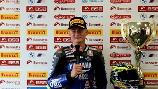 2024 Bennetts British Superbike R6 Race 2 podium reactions from Brands Hatch [upl. by Karalynn]