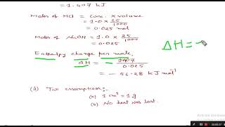 Calculation of enthalpy change per mole of HCl [upl. by Eirlav]