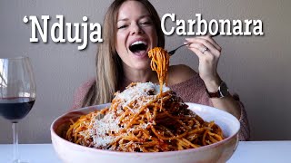 Nduja Carbonara MUKBANG Spicy Spreadable Salami Carbonara [upl. by Fayth]