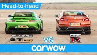 MercedesAMG GT R vs Nissan GTR DRAG RACE ROLLING RACE amp BRAKE TEST  HeadtoHead [upl. by Lyrem]