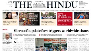 20 July 2024  The Hindu Newspaper Today  The Hindu Editorial Analysis  Current Affairs Today [upl. by Lhadnek]