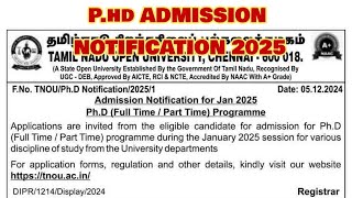 Phd ADMISSION NOTIFICATION 2025  TNOU [upl. by Elamor]