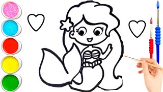 How to draw a Disney Princess mermaid Easy and Cute drawing easy with colours [upl. by Arait]