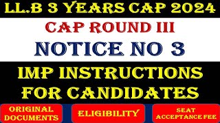 imp notice no 3  llb 3 years cap round 2024  law 3 years cap round 2024  mh cet llb admission [upl. by Rubenstein]