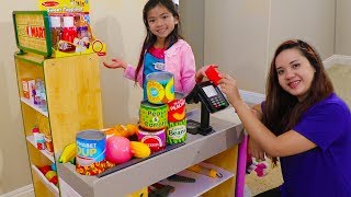 Emma Pretend Play Shopping with Giant Grocery Store Super Market Toy [upl. by Colin400]