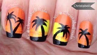 ChristabellNails Palm Tree Sunset Nail Art Tutorial [upl. by Viridissa]