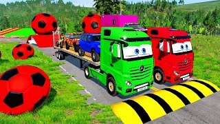 Double Flatbed Trailer Truck vs Speedbumps  Train vs Cars  Tractor vs Train  BeamNGDrive [upl. by Hoskinson]