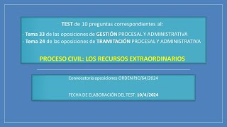 Test 31  Proceso civil Los recursos II  test oposiciones procesal oposicionesjusticia [upl. by Natalia]