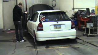 Civic built D16 5857 turbo E85 27psi 402whp 286tq dyno [upl. by Airekat]