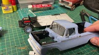 AMT 125 1961 to 1963 Ford F100 Unibody Pickup Truck With Camper Progress Video [upl. by Ahsieuqal]