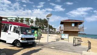 Walking along the beach boardwalk from potami beach to fig tree bay Cypress Beach cyprus [upl. by Nosimaj]