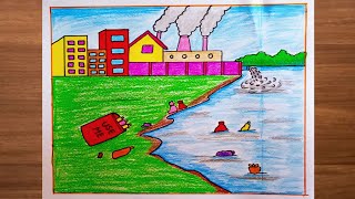 How to Draw Environment Pollution Scenery  Plastic Pollution Drawing  Air Pollution Drawing [upl. by Hortensa502]