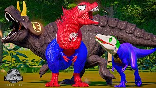 Dino Superhero Showdown  Batman Ultimasaurus vs Joker Albertosaurus vs Spiderman Godzilla in JWE [upl. by Tymon210]