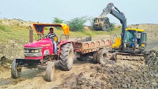 HYUNDAI 87 Machine loading mud in Massey Ferguson and Mahindra Tractors JCB and Tractor video [upl. by Esilehs]