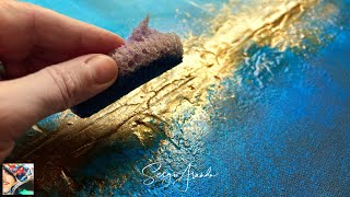 Keep It Simple  Blue amp Gold Abstract LandscapeSeascape Painting [upl. by Audie626]