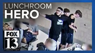 Caught on camera Utah teen saves choking friend with Heimlich maneuver during school lunch [upl. by Arbua]