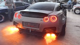 Widebody Nissan GTR Launch Control FLAMES sets off Car Alarm [upl. by Ellenor166]