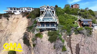 Heavy rains and landslide leave homes on edge of California cliff [upl. by Lennox69]