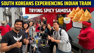 South Koreans in India trying Samosa and enjoying Train Journeys  Marudhar express Journey [upl. by Alphonse238]