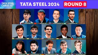 🔴 Round 8  Tata Steel Chess 2024  Ding Nepom Firouzja Giri Pragg Gukesh Abdusattorov Wei Yi [upl. by Cammy]